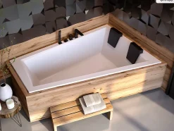 Baignoire asymétrique - 180 x 125 cm - Droite - sans Habillage - avec Pieds - 2 Repose-têtes - Vidage Chrome - INTIMA SLIM