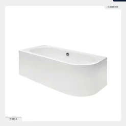 Baignoire asymétrique - 150 x 75 cm - Gauche - avec Tablier Blanc - Pieds - Vidage Chrome - AVITA