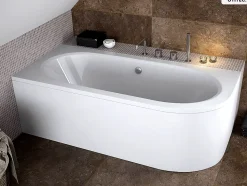Baignoire asymétrique - 150 x 75 cm - Gauche - avec Tablier Blanc - Pieds - Vidage Chrome - AVITA