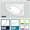 Baignoire asymétrique - 170 x 110 cm - Droite - avec Tablier - Pieds - Repose-tête - Vidage Chrome - RIMA