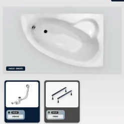 Baignoire asymétrique - 150 x 100 cm - Droite - sans Habillage - avec Pieds - Vidage Chrome - NATALIA