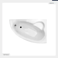 Baignoire asymétrique - 150 x 100 cm - Droite - sans Habillage - avec Pieds - Vidage Chrome - NATALIA