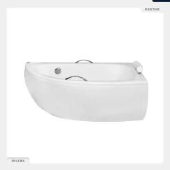 Baignoire asymétrique - 150 x 70 cm - Droite - avec Pieds - Poignées - Repose-tête - Vidage Chrome - MILENA PREMIUM