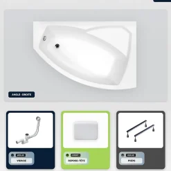 Baignoire asymétrique - 130 x 85 cm - Droite - sans Habillage - avec Pieds - Repose-tête - Vidage Chrome - RIMA