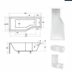 Baignoire asymétrique - 150 x 75 cm - Gauche - avec Habillage - Pieds - Vidage Chrome - INTEGRA
