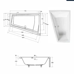 Baignoire asymétrique - 180 x 125 cm - Gauche - avec Tablier - Pieds - 2 Repose-têtes - Vidage Chrome - INTIMA DUO