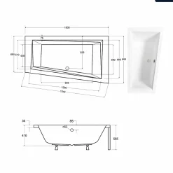 Baignoire asymétrique - 150 x 85 cm - Droite - sans Habillage - avec Pieds - Vidage Chrome - INTIMA