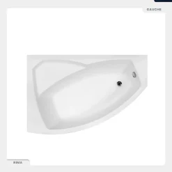 Baignoire asymétrique - 130 x 85 cm - Gauche - sans Habillage - avec Pieds - Vidage Chrome - RIMA