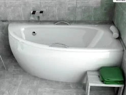 Baignoire asymétrique - 150 x 70 cm - Droite - avec Tablier - Pieds - Vidage Chrome - MILENA