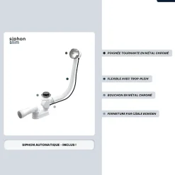 Baignoire asymétrique - 140 x 90 cm - Gauche - sans Habillage - avec Pieds - Vidage Chrome - RIMA