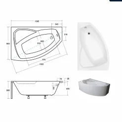 Baignoire asymétrique - 140 x 90 cm - Gauche - sans Habillage - avec Pieds - Vidage Chrome - RIMA