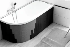 Baignoire asymétrique - 160 x 75 cm - Gauche - avec Habillage - Pieds - Vidage Chrome - AVITA SLIM