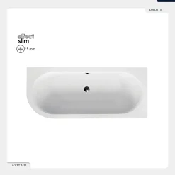 Baignoire asymétrique - 150 x 75 cm - Droite - avec Habillage - Pieds - Vidage Chrome - AVITA SLIM