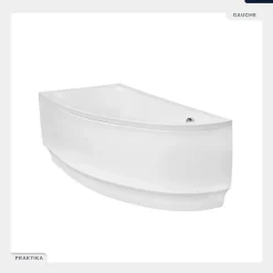 Baignoire asymétrique - 150 x 70 cm - Gauche - avec Tablier - Pieds - Vidage Chrome - PRAKTIKA