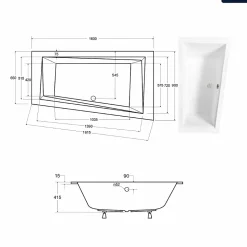 Baignoire asymétrique - 160 x 90 cm - Droite - avec Habillage - Pieds - Vidage Chrome - INTIMA SLIM