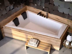 Baignoire asymétrique - 170 x 125 cm - Gauche - avec Habillage - Pieds - 2 Repose-têtes - Vidage Chrome - INTIMA DUO SLIM
