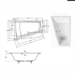 Baignoire asymétrique - 170 x 125 cm - Gauche - avec Habillage - Pieds - 2 Repose-têtes - Vidage Chrome - INTIMA DUO SLIM