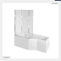 Baignoire asymétrique - 170 x 75 cm - Gauche - avec Habillage - Pieds - Pare Baignoire 3 Volets - Vidage Chrome - INTEGRA