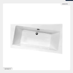 Baignoire asymétrique - 170 x 110 cm - Droite - avec Tablier Blanc - Pieds - Vidage Chrome - INFINITY