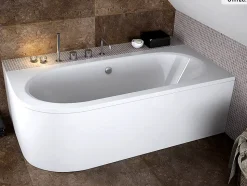 Baignoire asymétrique - 180 x 80 cm - Droite - avec Tablier Blanc - Pieds - Vidage Chrome - AVITA