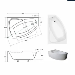 Baignoire asymétrique - 160 x 100 cm - Gauche - avec Habillage - Pieds - Vidage Chrome - RIMA