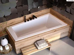 Baignoire asymétrique - 150 x 85 cm - Droite - avec Habillage - Pieds - Vidage Chrome - INTIMA SLIM