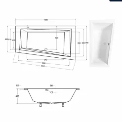 Baignoire asymétrique - 150 x 85 cm - Droite - avec Habillage - Pieds - Vidage Chrome - INTIMA SLIM
