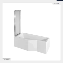 Baignoire asymétrique - 170 x 75 cm - Gauche - sans Habillage - avec Pieds - Pare Baignoire 3 Volets - Vidage Chrome - INTEGRA