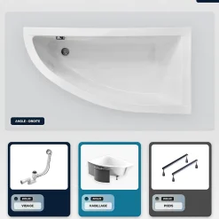 Baignoire asymétrique - 150 x 70 cm - Droite - avec Habillage - Pieds - Vidage Chrome - PRAKTIKA