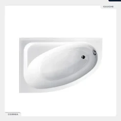 Baignoire asymétrique - 140 x 80 cm - Gauche - sans Habillage - avec Pieds - Vidage Chrome - CORNEA