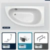 Baignoire asymétrique - 150 x 70 cm - Droite - avec Habillage - Pieds - Vidage Chrome - MILENA