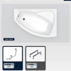 Baignoire asymétrique - 140 x 90 cm - Droite - sans Habillage - avec Pieds - Vidage Chrome - RIMA