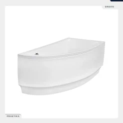 Baignoire asymétrique - 140 x 70 cm - Droite - avec Tablier - Pieds - Vidage Chrome - PRAKTIKA