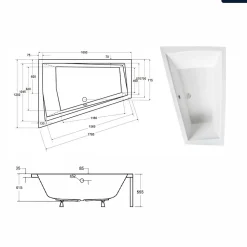 Baignoire asymétrique - 170 x 125 cm - Gauche - sans Habillage - avec Pieds - Étagère bambou - Vidage Chrome - INTIMA DUO