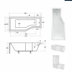 Baignoire asymétrique - 170 x 75 cm - Gauche - avec Habillage - Pieds - Vidage Chrome - INTEGRA