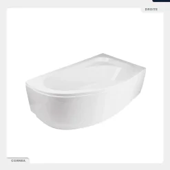 Baignoire asymétrique - 150 x 100 cm - Droite - avec Tablier Blanc - Pieds - Vidage Chrome - CORNEA