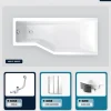 Baignoire asymétrique - 150 x 75 cm - Droite - avec Habillage - Pieds - Pare Baignoire 3 Volets - Vidage Chrome - INTEGRA