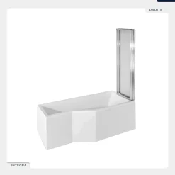 Baignoire asymétrique - 150 x 75 cm - Droite - avec Habillage - Pieds - Pare Baignoire 3 Volets - Vidage Chrome - INTEGRA
