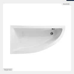 Baignoire asymétrique - 150 x 70 cm - Gauche - avec Habillage - Pieds - Vidage Chrome - PRAKTIKA
