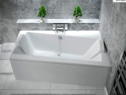 Baignoire asymétrique - 160 x 100 cm - Droite - avec Habillage - Pieds - Vidage Chrome - INFINITY