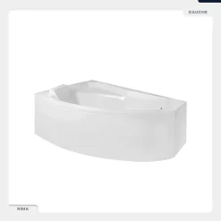 Baignoire asymétrique - 130 x 85 cm - Gauche - sans Habillage - avec Pieds - Repose-tête - Vidage Chrome - RIMA