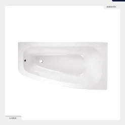 Baignoire asymétrique - 150 x 80 cm - Droite - avec Tablier - Pieds - Vidage Chrome - LUNA