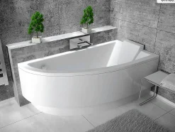 Baignoire asymétrique - 140 x 70 cm - Droite - sans Habillage - avec Pieds - Vidage Chrome - PRAKTIKA