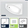 Baignoire asymétrique - 140 x 90 cm - Droite - sans Habillage - avec Pieds - Repose-tête - Vidage Chrome - RIMA