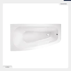 Baignoire asymétrique - 150 x 80 cm - Gauche - sans Habillage - avec Pieds - Vidage Chrome - LUNA