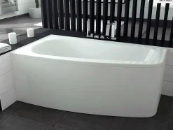 Baignoire asymétrique - 150 x 80 cm - Gauche - sans Habillage - avec Pieds - Vidage Chrome - LUNA