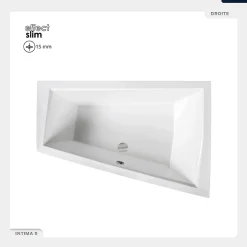 Baignoire asymétrique - 170 x 125 cm - Droite - sans Habillage - avec Pieds - 2 Repose-têtes - Vidage Chrome - INTIMA SLIM