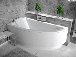 Baignoire asymétrique - 140 x 70 cm - Gauche - avec Tablier - Pieds - Vidage Chrome - PRAKTIKA