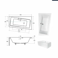 Baignoire asymétrique - 170 x 110 cm - Droite - sans Habillage - avec Pieds - Vidage Chrome - INFINITY