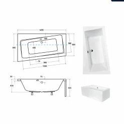 Baignoire asymétrique - 150 x 90 cm - Gauche - avec Habillage - Pieds - Vidage Chrome - INFINITY